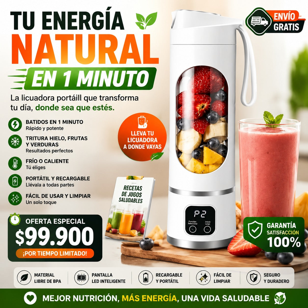 NutriMix™ Batidora Americana Portátil 🇺🇲 + OBSEQUIO LIBRO DE RECETAS