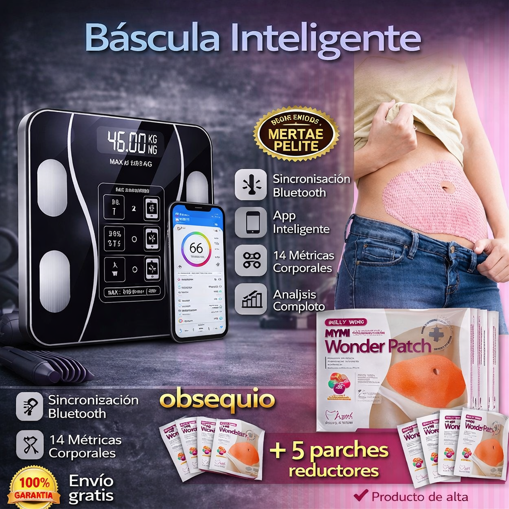 BÁSCULA INTELIGENTE MAX PRO | OBSEQUIO 5 PARCHES REDUCTORES 🫶