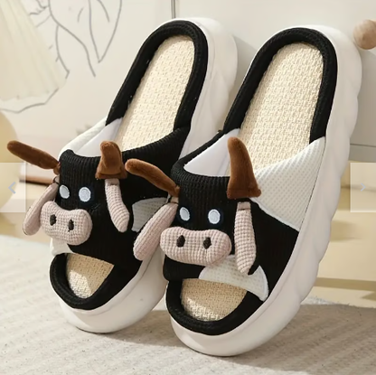 Pantuflas de lino diseño de vaquita TEJIDA A MANO | 100% ORIGINAL ⭐⭐⭐⭐⭐